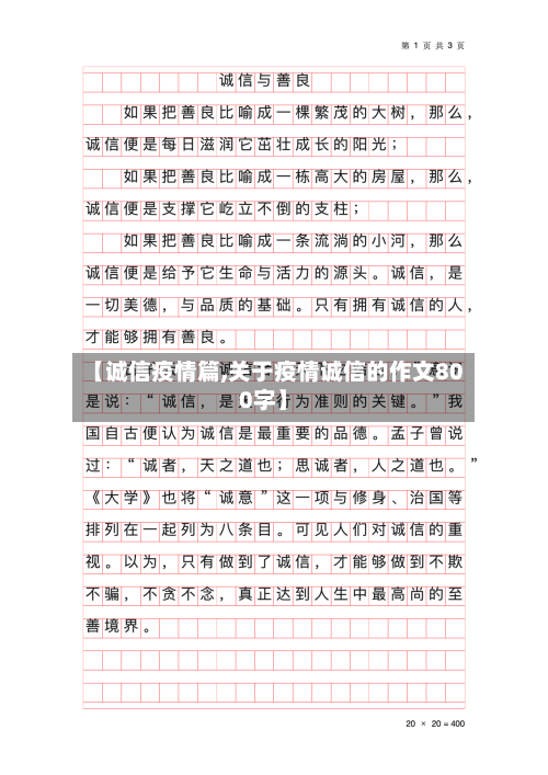 【诚信疫情篇,关于疫情诚信的作文800字】