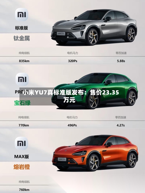 小米YU7真标准版发布：售价23.35万元