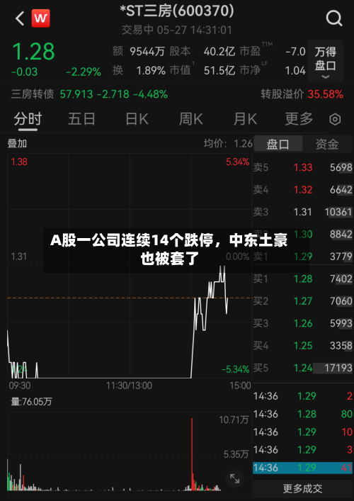A股一公司连续14个跌停,中东土豪也被套了