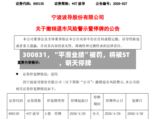 300831，“平滑业绩”被罚，将被ST，明天停牌