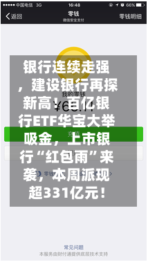 银行连续走强,建设银行再探新高!百亿银行ETF华宝大举吸金,上市银行“红包雨”来袭,本周派现超331亿元!