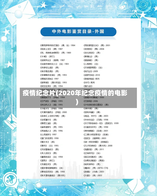 疫情纪念片(2020年纪念疫情的电影)