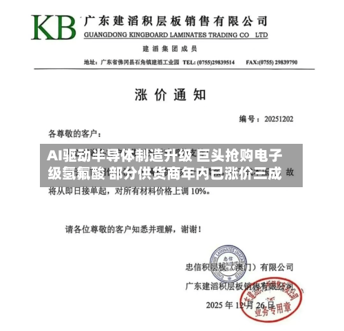 AI驱动半导体制造升级 巨头抢购电子级氢氟酸 部分供货商年内已涨价三成
