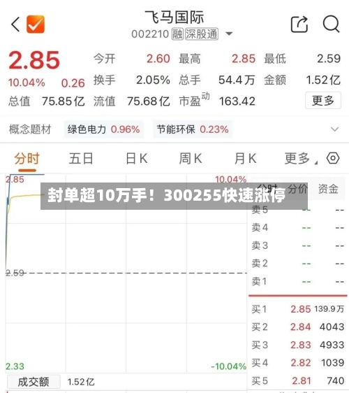 封单超10万手！300255快速涨停